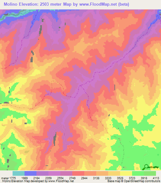 Molino,Peru Elevation Map