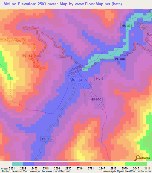 Molino,Peru Elevation Map