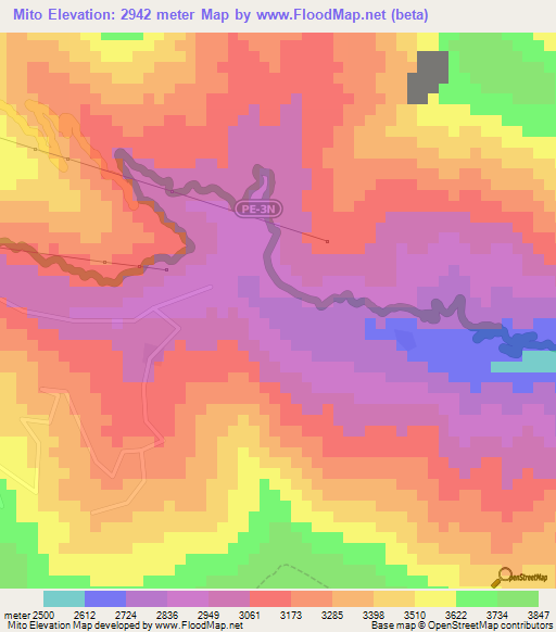 Mito,Peru Elevation Map