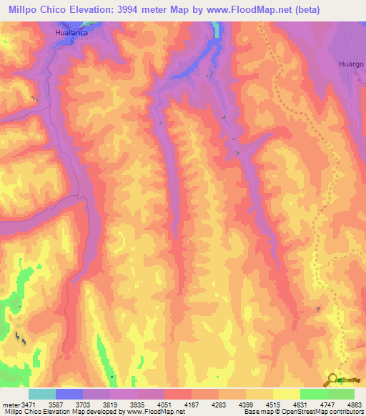 Millpo Chico,Peru Elevation Map