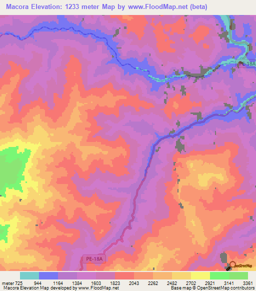 Macora,Peru Elevation Map