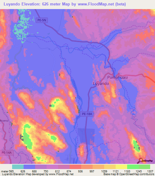 Luyando,Peru Elevation Map