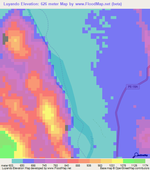 Luyando,Peru Elevation Map