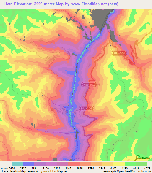 Llata,Peru Elevation Map