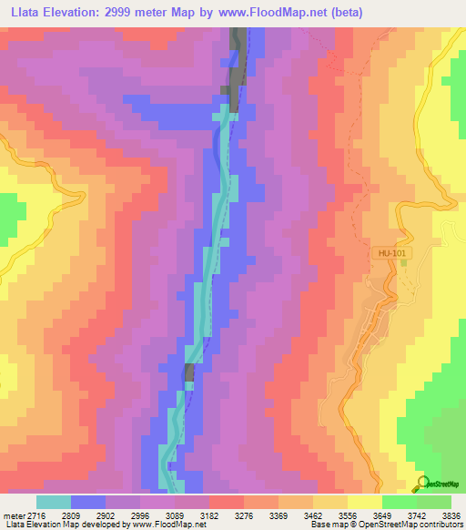 Llata,Peru Elevation Map