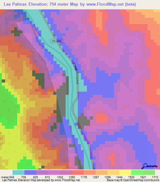 Las Palmas,Peru Elevation Map