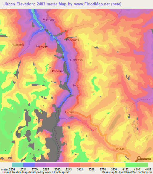 Jircan,Peru Elevation Map