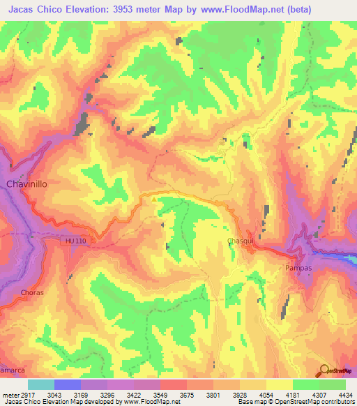 Jacas Chico,Peru Elevation Map