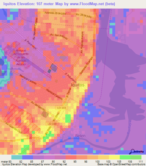 Iquitos,Peru Elevation Map