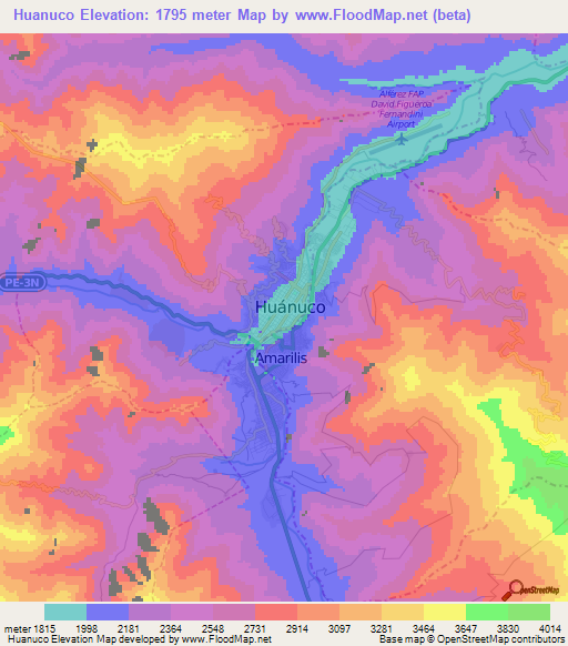 Huanuco,Peru Elevation Map