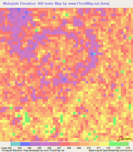 Muhaylah,Sudan Elevation Map