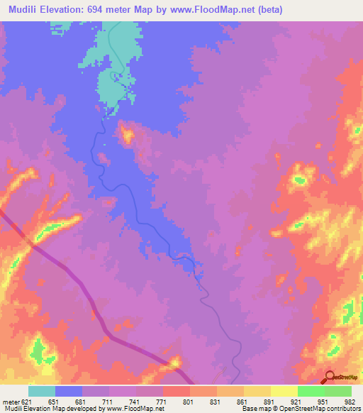 Mudili,Sudan Elevation Map