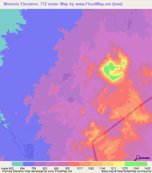 Mismeis,Sudan Elevation Map