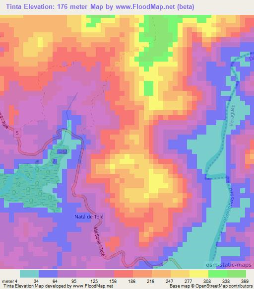 Tinta,Panama Elevation Map