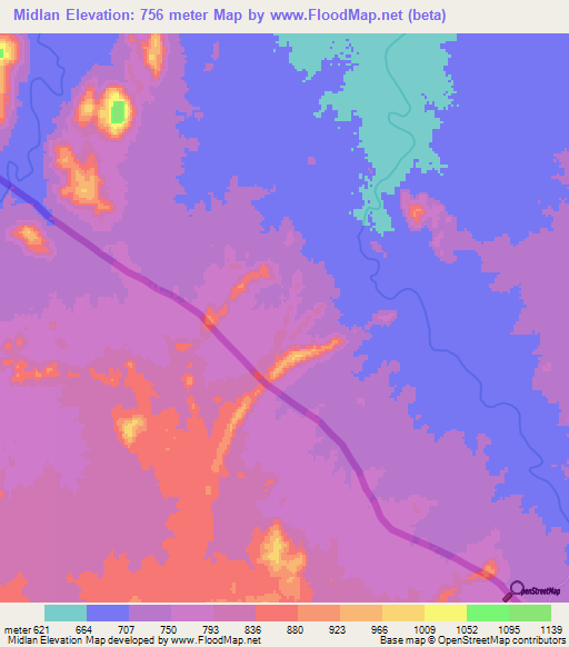 Midlan,Sudan Elevation Map