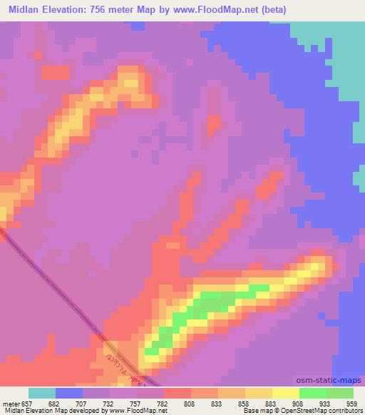 Midlan,Sudan Elevation Map