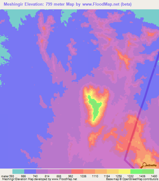 Meshingir,Sudan Elevation Map