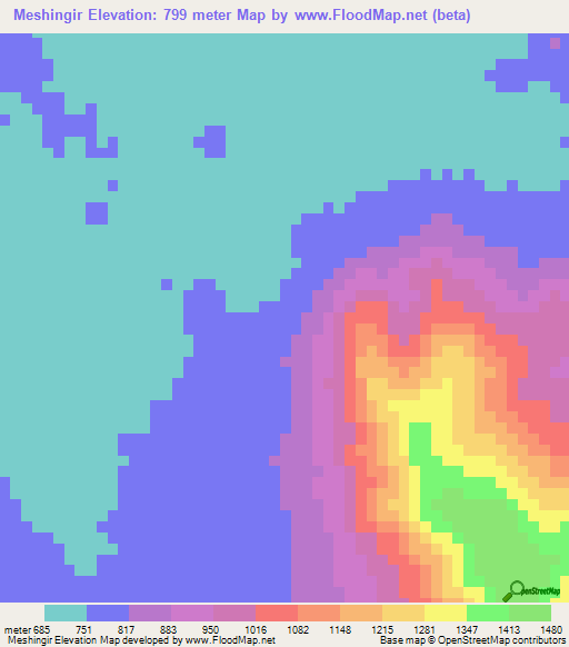 Meshingir,Sudan Elevation Map