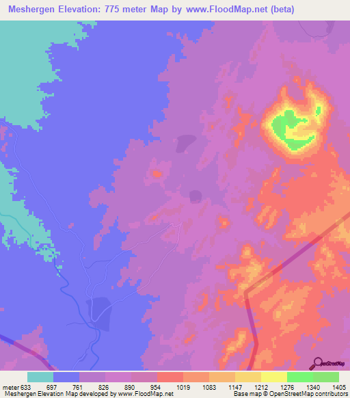 Meshergen,Sudan Elevation Map