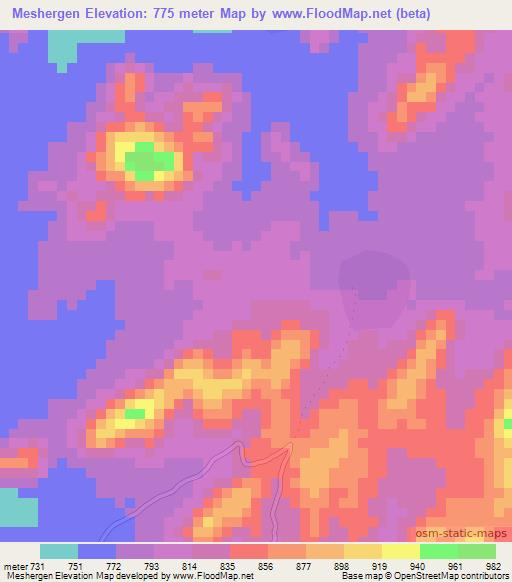 Meshergen,Sudan Elevation Map