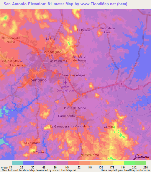 San Antonio,Panama Elevation Map