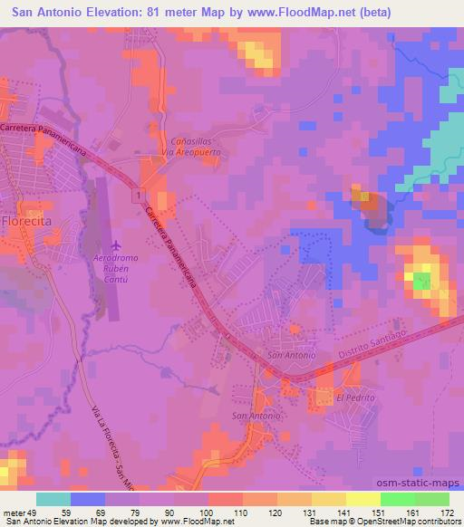 San Antonio,Panama Elevation Map