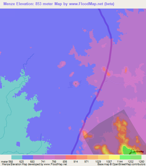 Menze,Sudan Elevation Map