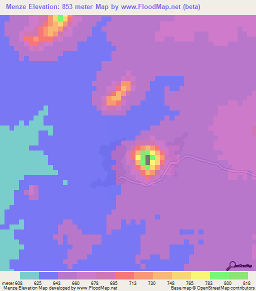 Menze,Sudan Elevation Map