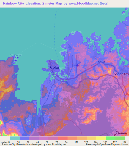 Rainbow City,Panama Elevation Map