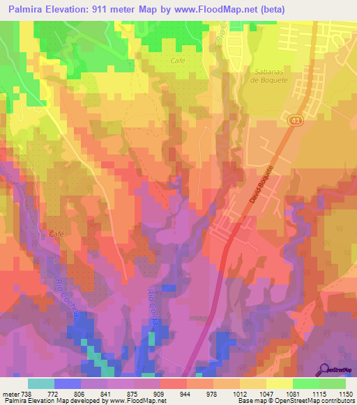 Palmira,Panama Elevation Map