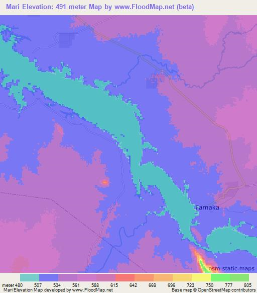 Mari,Sudan Elevation Map