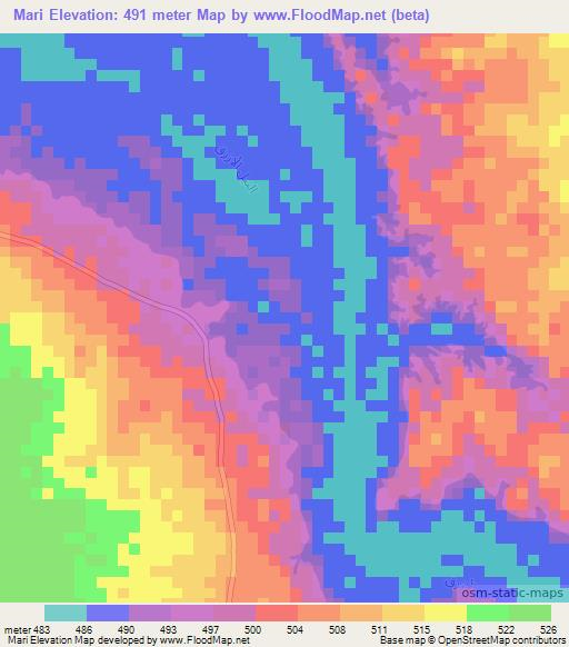 Mari,Sudan Elevation Map