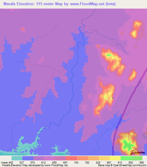 Marafa,Sudan Elevation Map