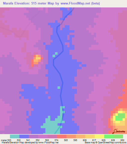 Marafa,Sudan Elevation Map