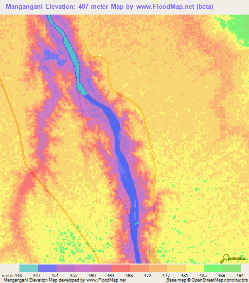 Mangangani,Sudan Elevation Map