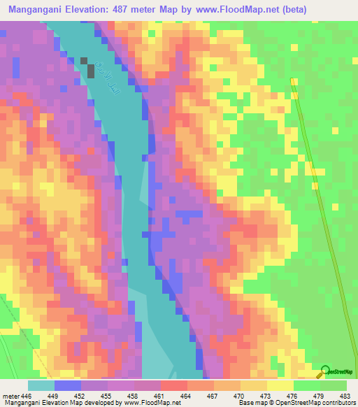 Mangangani,Sudan Elevation Map