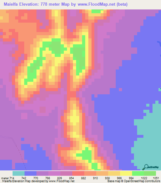 Maielfa,Sudan Elevation Map