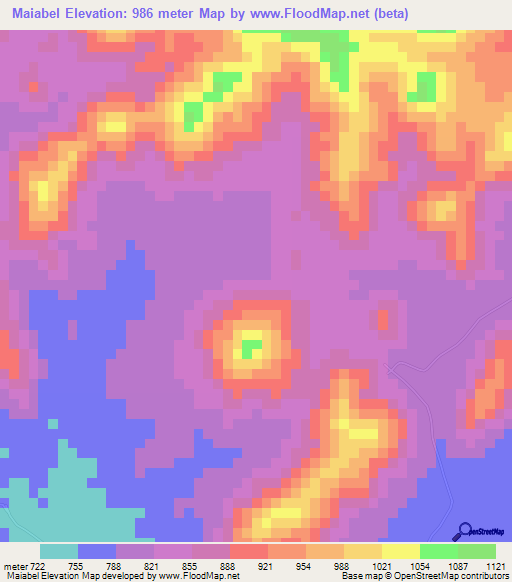 Maiabel,Sudan Elevation Map