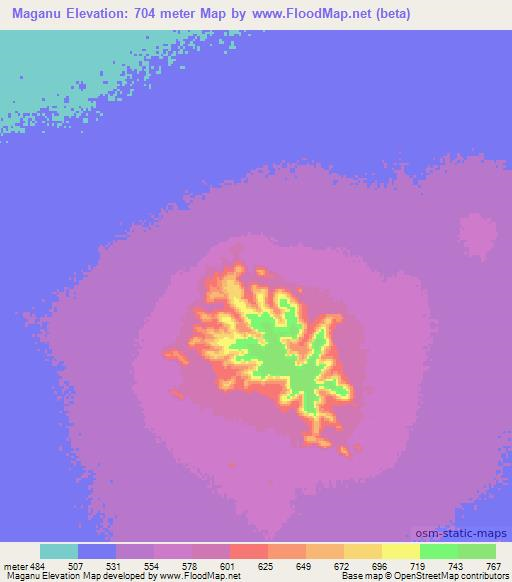 Maganu,Sudan Elevation Map