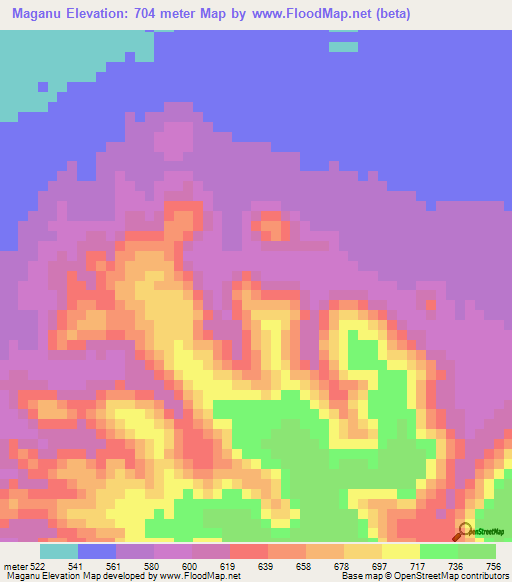 Maganu,Sudan Elevation Map