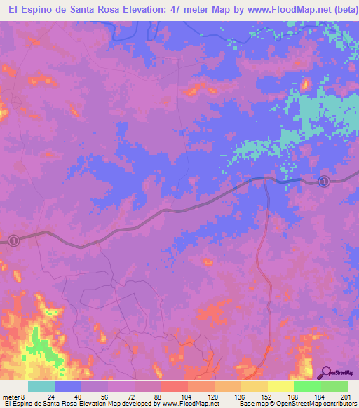 El Espino de Santa Rosa,Panama Elevation Map