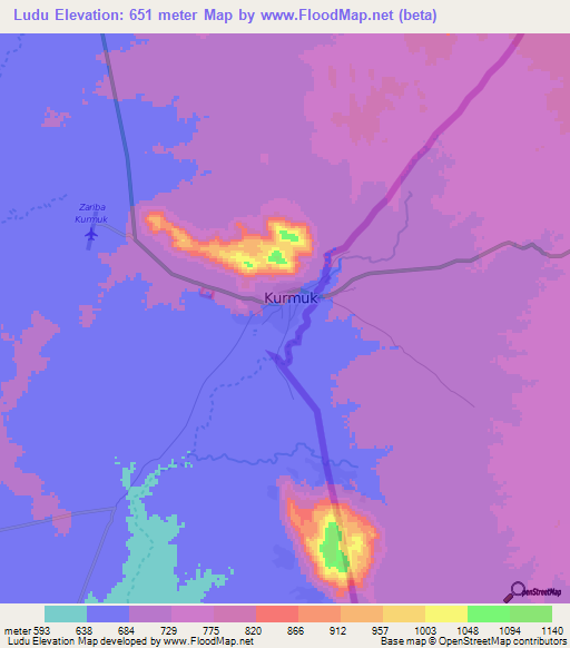 Ludu,Sudan Elevation Map