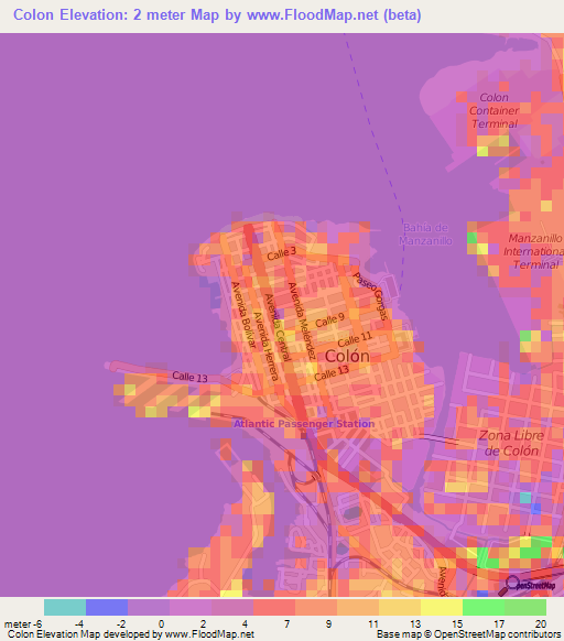 Elevation of Colon,Panama Elevation Map, Topography, Contour