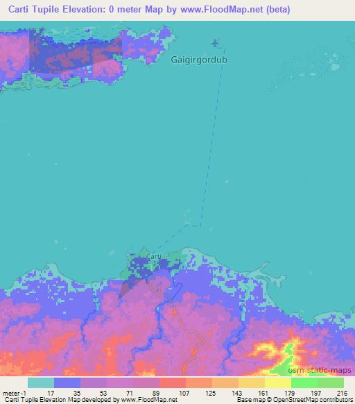 Carti Tupile,Panama Elevation Map