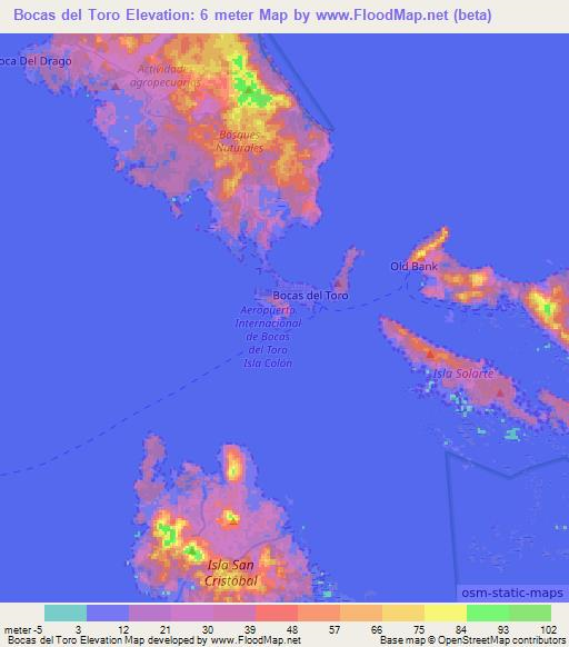 Bocas del Toro,Panama Elevation Map