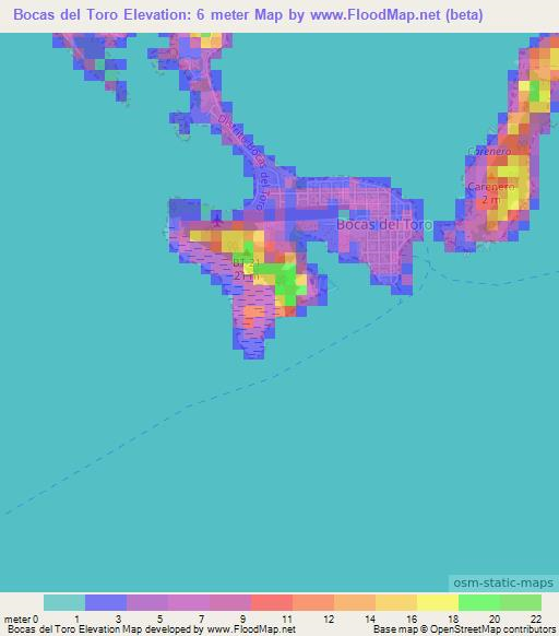 Bocas del Toro,Panama Elevation Map