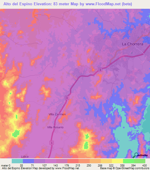 Alto del Espino,Panama Elevation Map