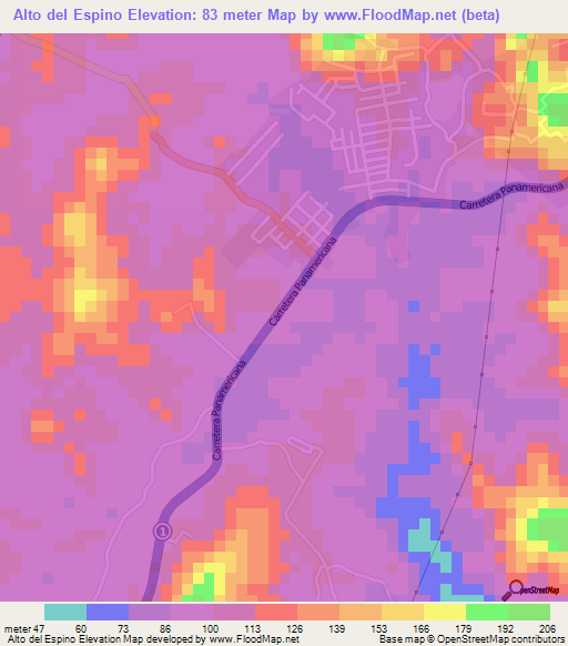 Alto del Espino,Panama Elevation Map