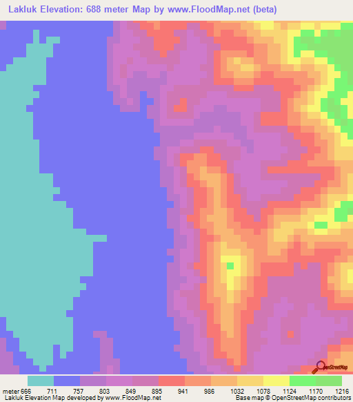 Lakluk,Sudan Elevation Map