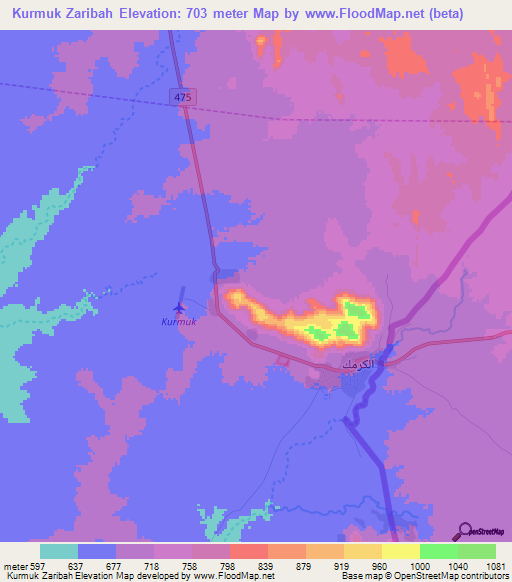 Kurmuk Zaribah,Sudan Elevation Map